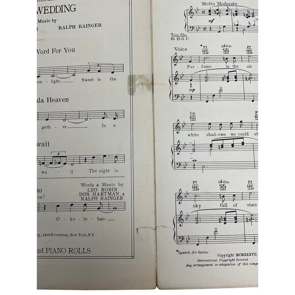 Blue Hawaii Sheet Music 1937 Bing Crosby Waikiki Wedding Robin Rainger - Picture 5 of 6